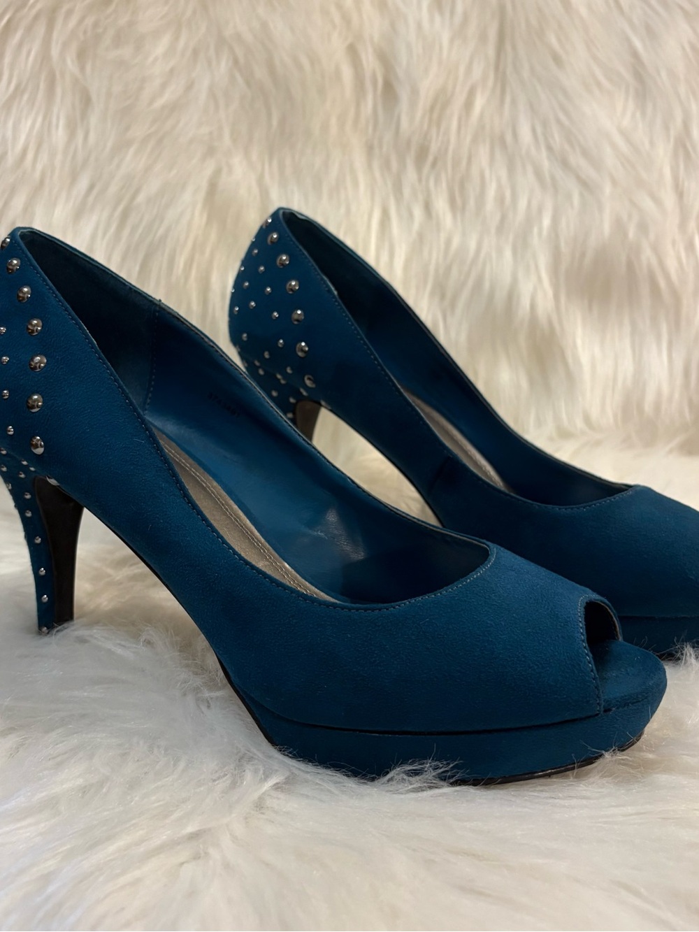 Impo Teal Blue Peep-Toe Studded Platform Heels